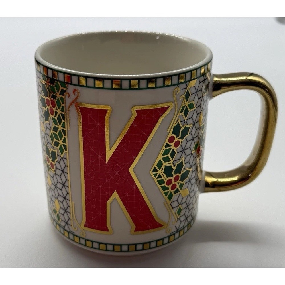 Anthropologie Mug Festive Bistro Tile Letter "K" Monogram Initial